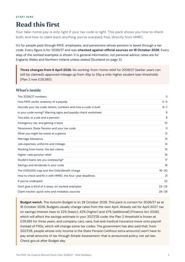 Page 2: read this first, the contents list and the Budget watch box